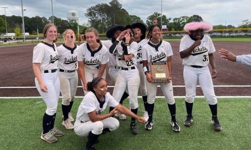 Oxford celebrates after clinching the Class 6A East Regional’s top state qualifying spot on Thursday in Albertville. (Submitted photo)