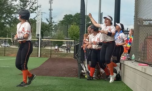 Alexandria players cheer from the dugout during the Valley Cubs’ East Regional game against Moody on Friday. (Photo by Joe Medley)