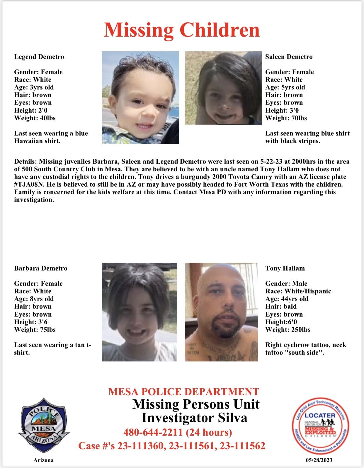 Three missing children were have been last seen with their father's ...