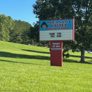 Photo of sign outside Pleasant Valley HS