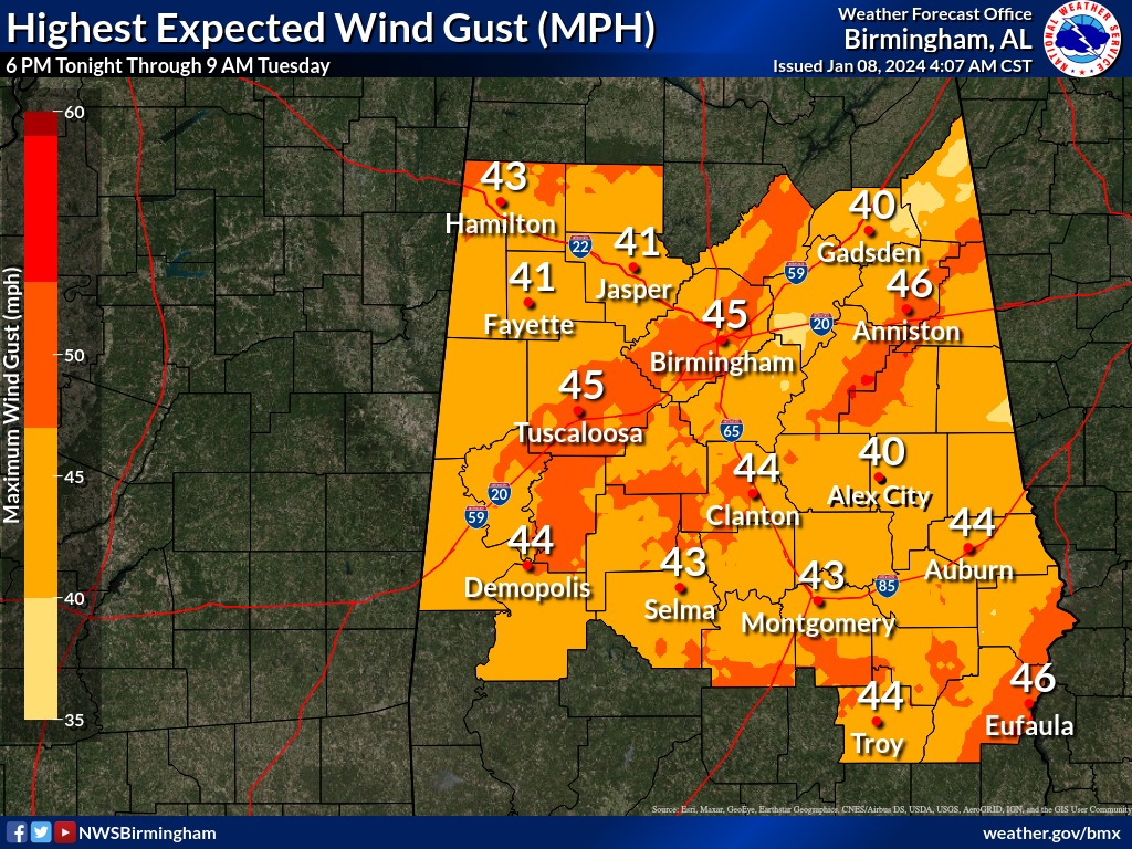 Wind Advisory for Calhoun County and ALEA Storm Tips