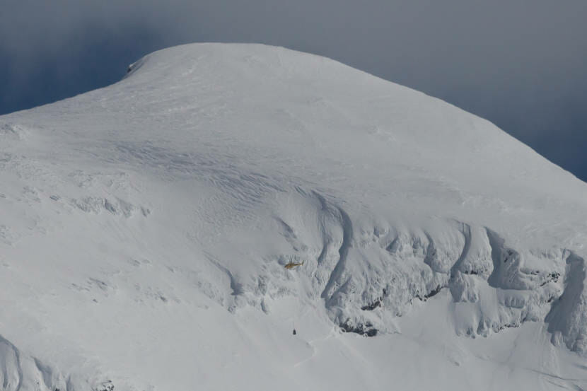 Avalanche control above Thane Road on March 18, 2021 in Juneau, Alaska. (Photo by Rashah McChesney/KTOO)